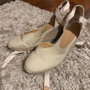Beige Espadrille Wedge Sandals